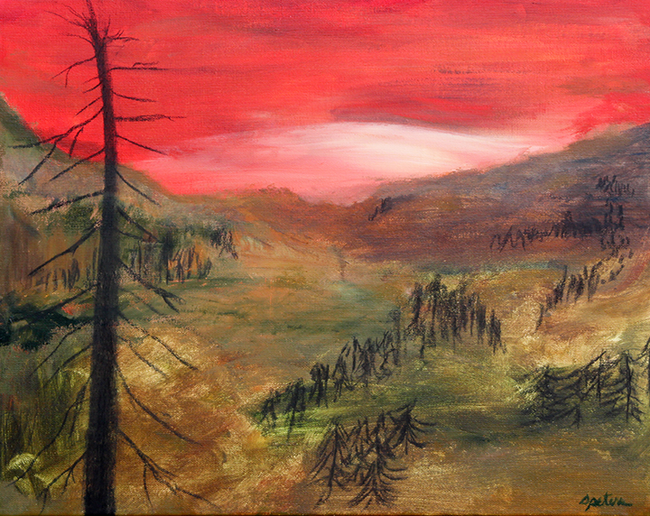 burned forest painting