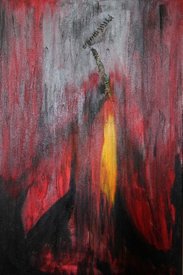 Volcano eruption natural disaster painting